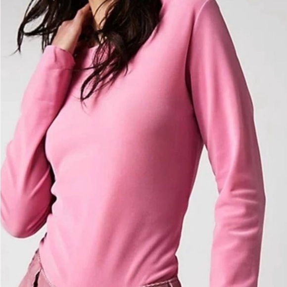 Intimately Free People Countdown Flocked‎ Long Sleeve Candy Coated Pink Medium - Picture 1 of 6